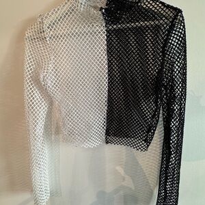 Chic Black and White Mesh Top
